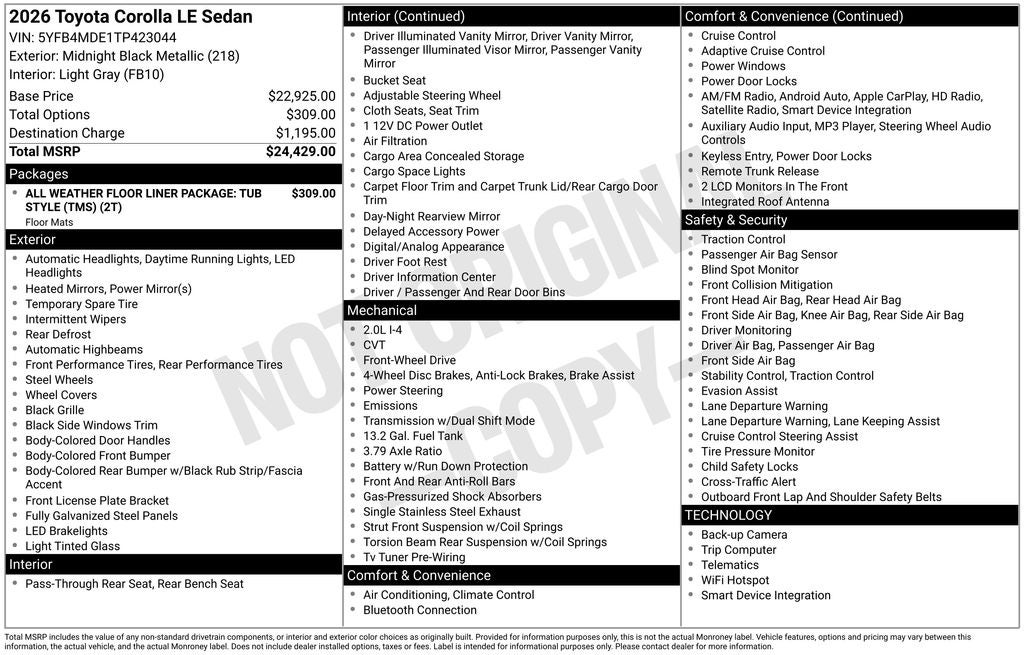 2026 Toyota COROLLA LE
