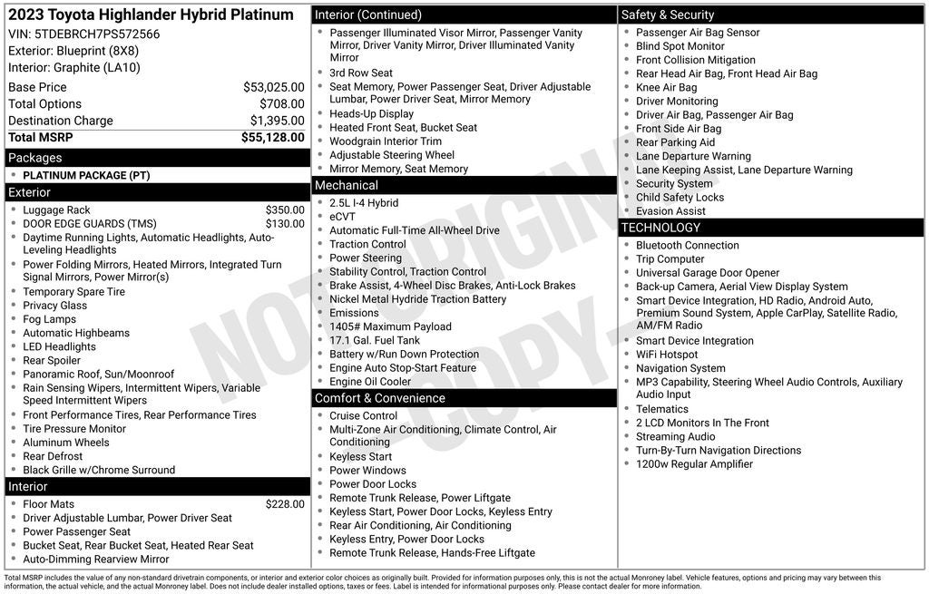 2023 Toyota Highlander Hybrid Platinum