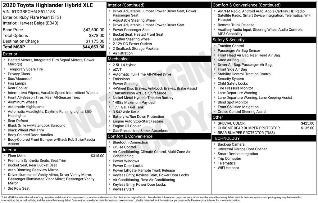 2020 Toyota HIGHLANDER HYBRD XLE